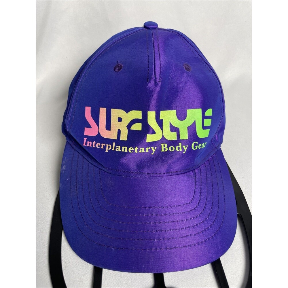 90s Surf Style Interplanetary Body Gear Baseball Cap Hat Iridescent Purple Neon